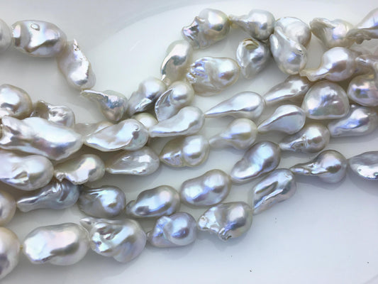 15.5'' AAA 14-18mm Big White flame ball freshwater pearl,FL15-3A-7-19