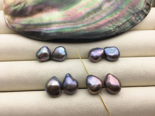 2 pairs AAA 9.3-10.3mm Gray Nugget Freshwater Pearl loose Beads Pairs,0.8mm through hole,ZS-103-37-26