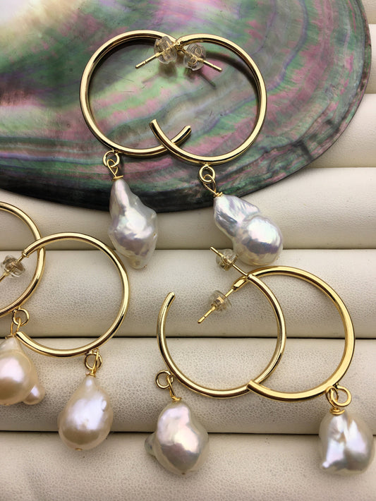 Big White Baroque freshwater pearl stud earrings,wedding pearl earrings,SE3-131-23