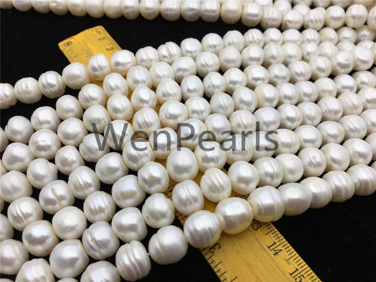 AA 11.2-12.2mm white button freshwater pearls, 2mm, 3mm large hole, Cultured pearl, diy pearl beads, gift for her, necklace, Christmas, SM12-2A-6