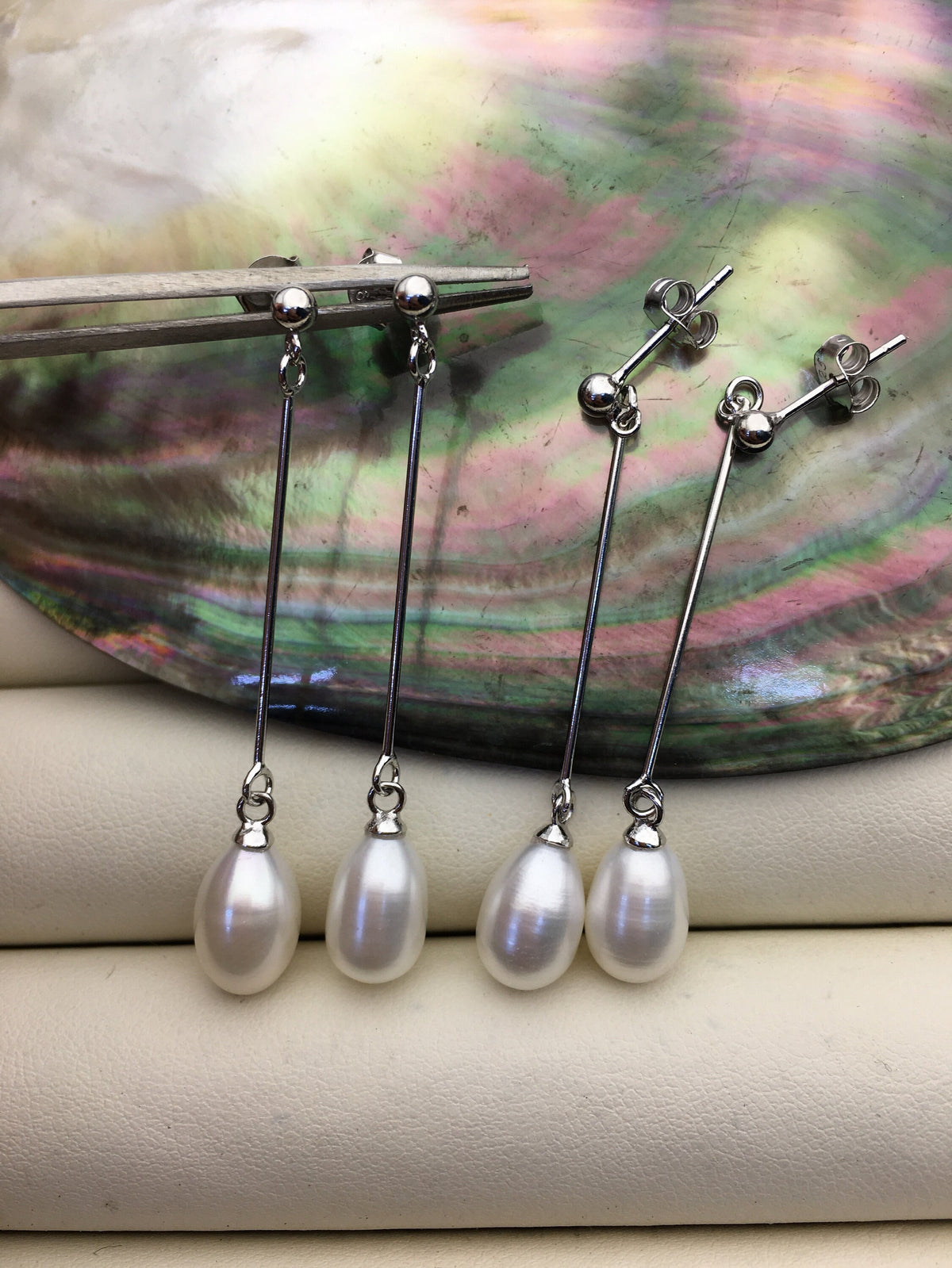 AAA 8mm White rice pearl Tassels dangle earrings,S925 Sterling Silver pearl earrings,pearl for women,SE3-169