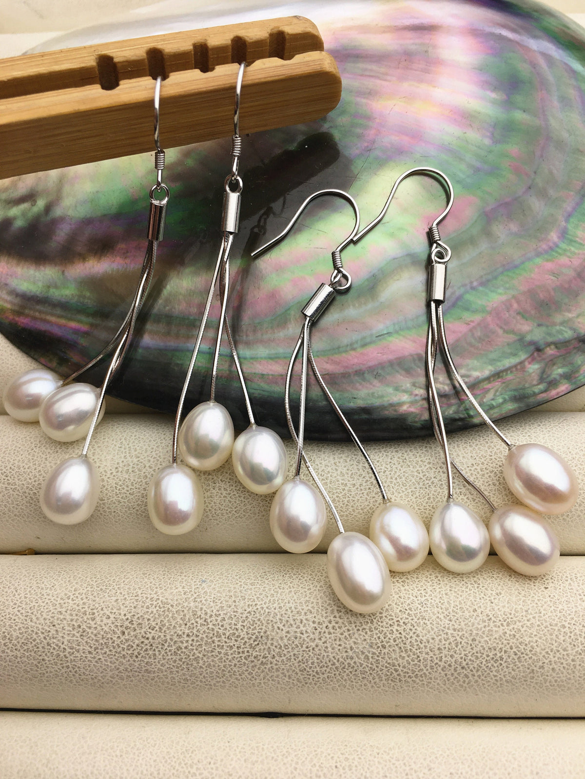 AAA white/black brown rice pearl S925 Sterling Silver dangle earrings,white Pearl Drop Earrings,wholesale pearl,SE3-084
