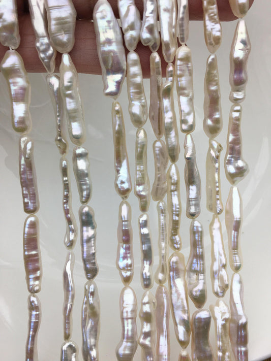 AA+ 4-7mm toothpick Biwa Pearl Necklace, white Pearl necklace, Genuine Fresh Water Pearl, Wedding Necklace, ZS-80-11