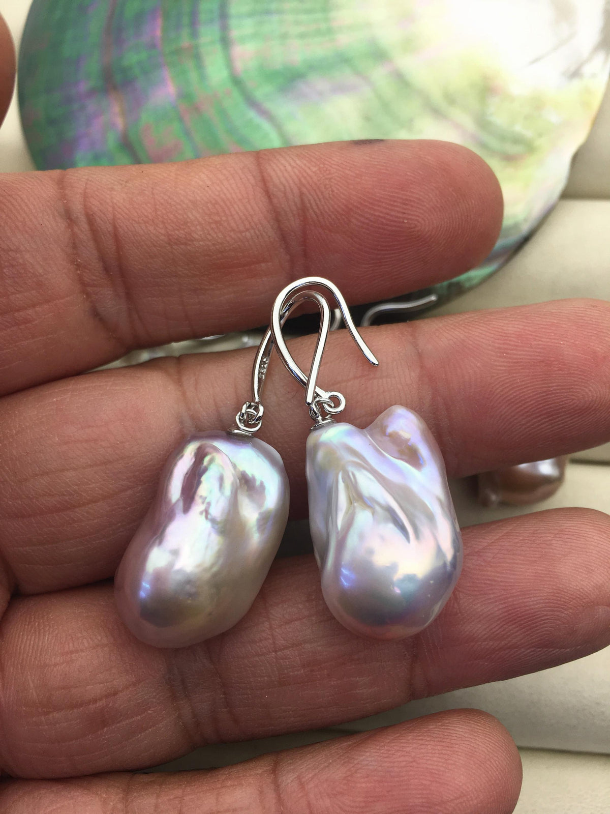 1 pair AAA 14-16mm light purple flame ball pearl dangle earrings,SE3-031-35