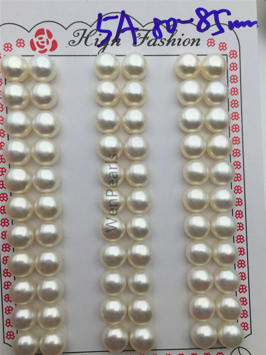 11 pairs AAA+ 8-8.5mm White button round freshwater pearls, button earrings, genuine freshwater pearls, half drilled pearls, BTN8-5A-1