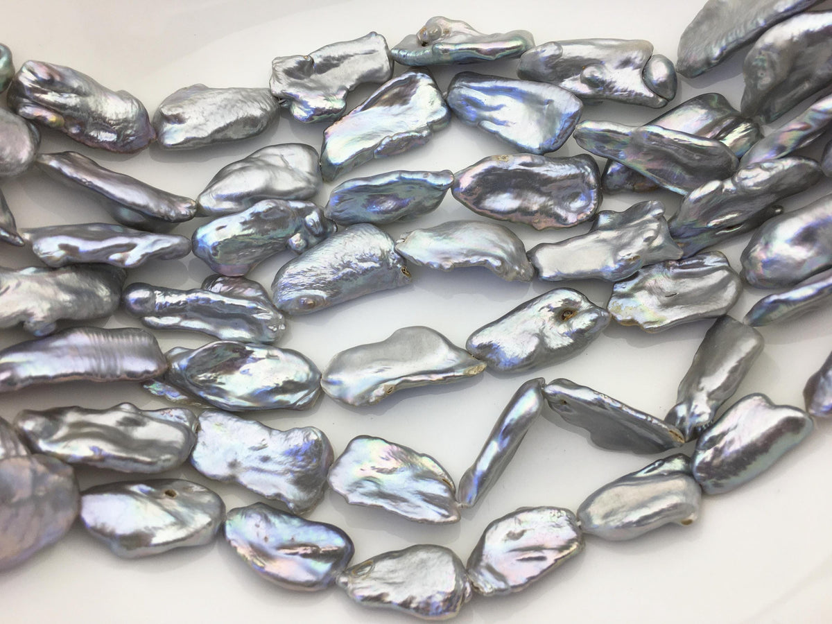 AA 12-15mm big gray Thick Keshi Biwa Pearl Necklace,ZS-200-120-23