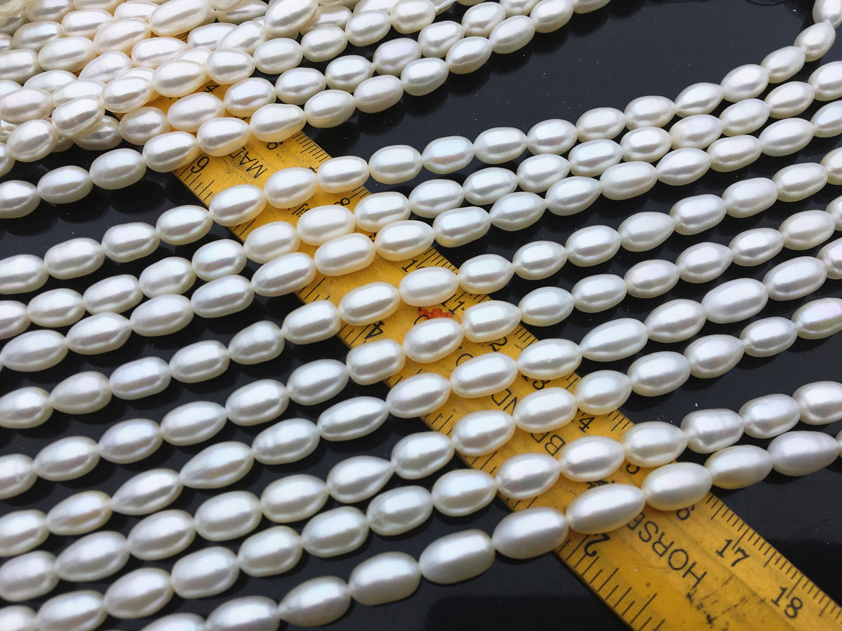 AAA 6.3-7.3mm*9.5-11.5mm white LONG rice freshwater pearls, Cultured white freshwater pearls beads, pearl necklace, wholesale pearl, LR7-3A-72