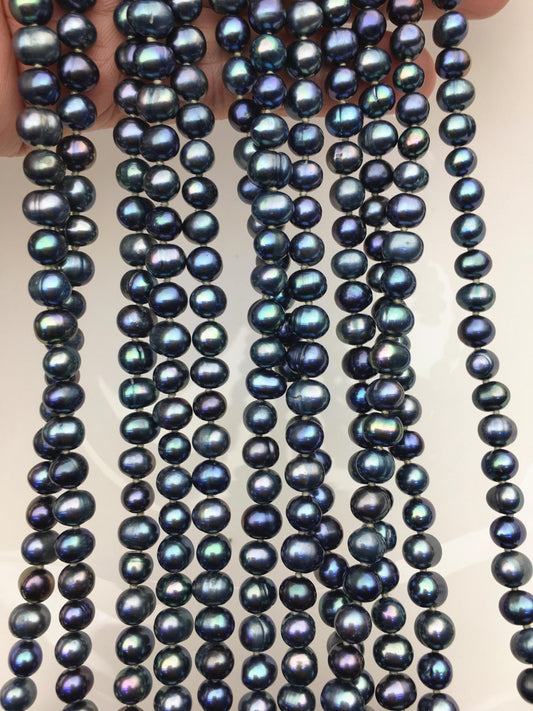 46'' AA+ 6-6.5mm potato black blue pearl Necklace,Pearl necklace,NPN1-T33