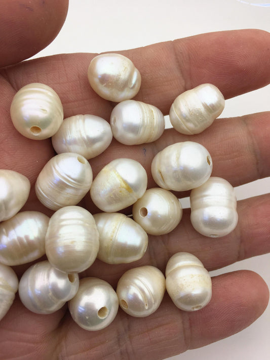 20pcs AA 11.5-13mm white rice pearls,2.2mm large hole,Cultured white freshwater pearls beads,LR12-2A-3