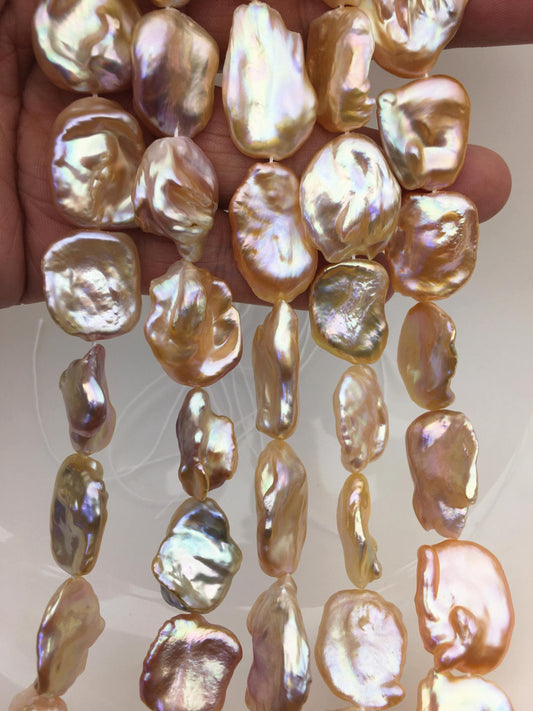 Orange Keshi Freshwater Pearl Strand — 16–19 mm