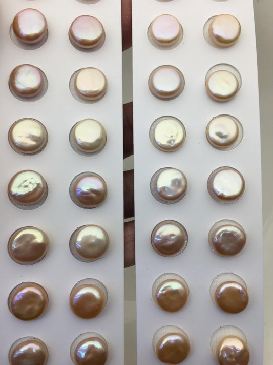 2 pairs AAA 12-13mm Pink Coin Freshwater Loose Pearls Pair,For make Pearl Jewelry,0.9mm half hole,COIN11-3A-3-4