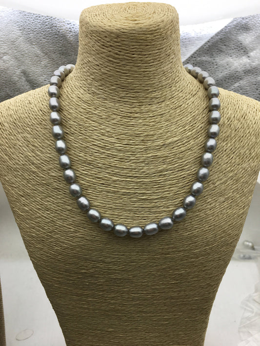 16.5'' 8-8.5mm AA+ gray oval freshwater Pearl necklace,genuine freshwater Pearl necklace,Natural Pearl Necklace,NPN1-026