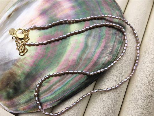 14.5+2'' AA+ 1.8-2mm tiny gray rice freshwater Pearl necklace, genuine freshwater Pearl necklace, Natural Pearl Necklace, NPN1-146
