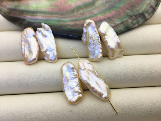 1 pair 9-11mm Thick Pink Biwa keshi pearls Pairs,0.7mm through hole,ZS-127-36-3