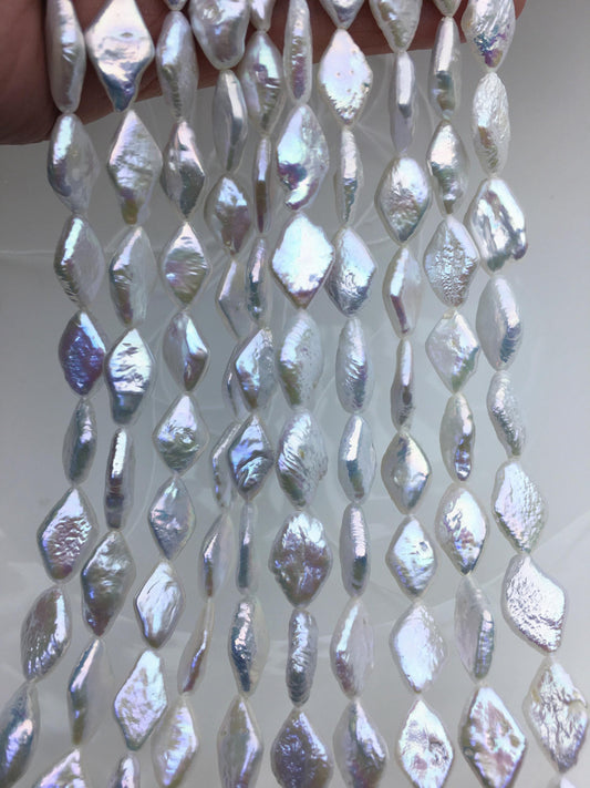 AAA- 8-9x13-15mm White diamond Shape Freshwater Pearl,one full strand,wholesale Full Strand,ZS-103-3