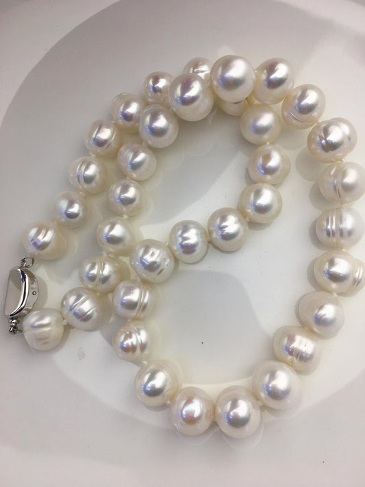 17'' AA+ 10.5-11.5mm big white potato freshwater Pearl necklace, genuine freshwater Pearl necklace, Natural Pearl Necklace, NPN1-095
