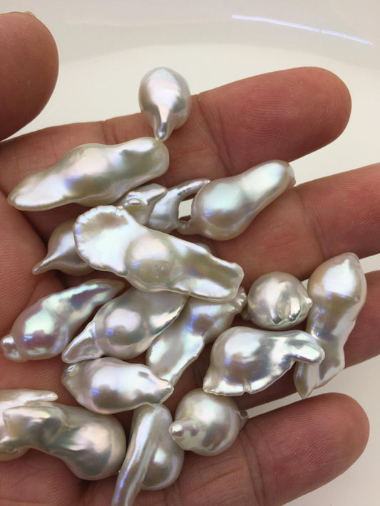 28pcs AAA 10-14mm Natural White Flame ball Pearl - no hole,FL15-T4-63
