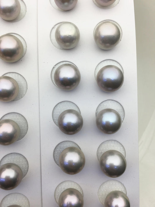 2 pairs AAA 12-13mm Gray Round edison freshwater pearl,half hole, RP12-3A-3