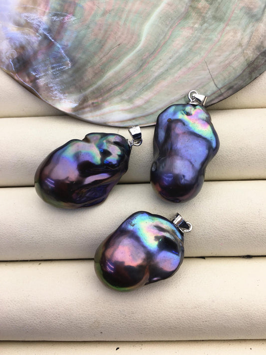 1pc AA+ 15-22mm black rainbow baroque pearl pendant necklace,S925 Sterling silver pendant,NC1-008-2