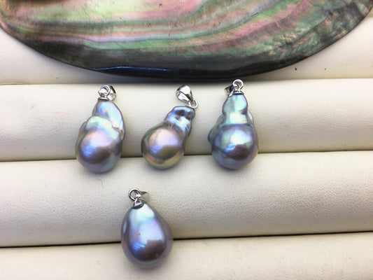 1pc AAA 12-15mm Gray Rainbow Middle Size Baroque pearl pendant,NC1-T34