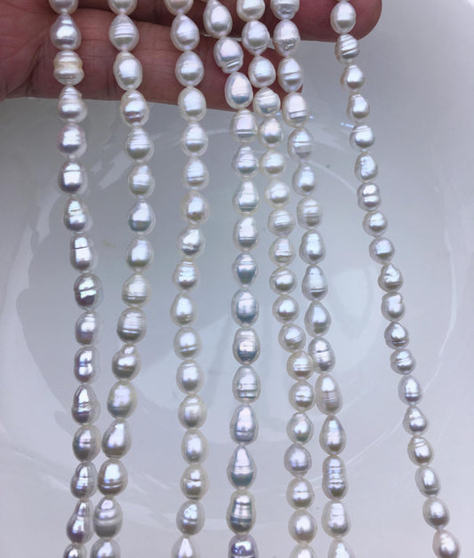 High Luster!AA+ 5.5-6mm white circle rice freshwater pearls,Freshwater Pearl Rice Beads,LR5-T13