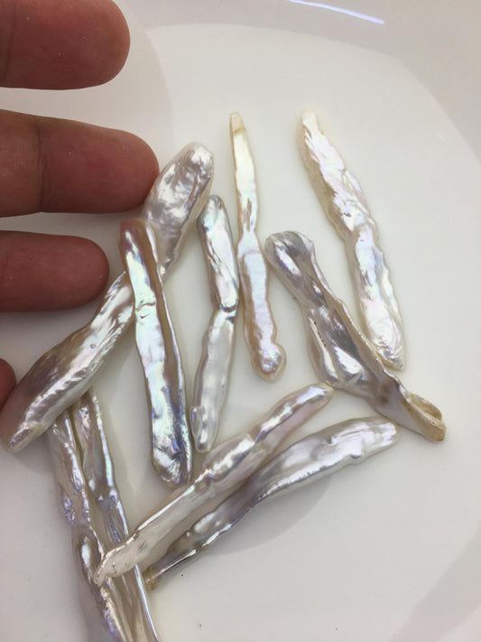 10pcs AAA 6-12x50-70mm big white toothpick biwa keshi Freshwater Pearls, no hole,ZS-80-1-4