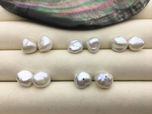 2 pairs AAA 9-10mm White keshi pearls Pair, for make stud earrings, baroque pearl, loose pearl beads, very high luster, ZS-127-33
