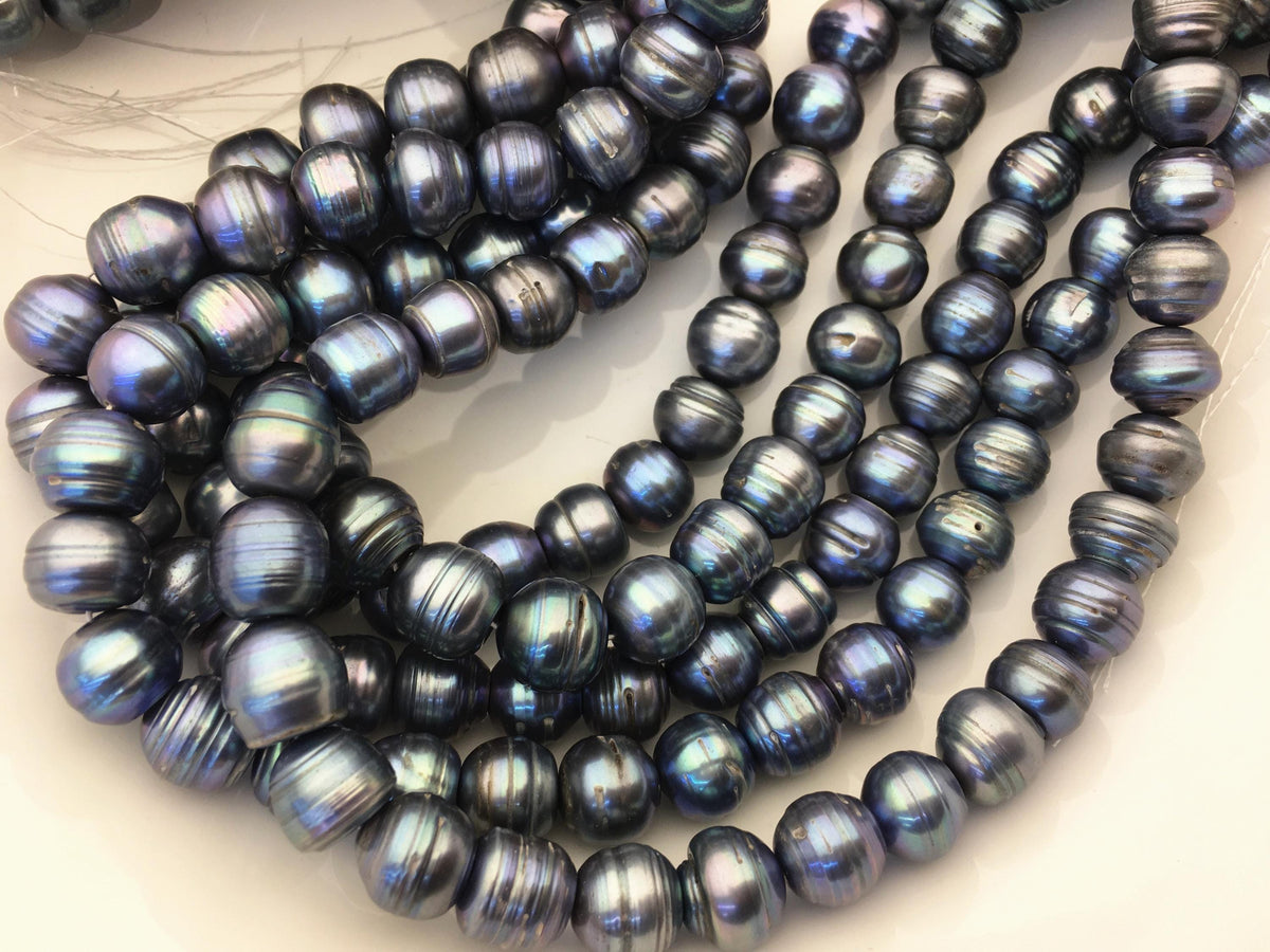 16.5'' AA 11.5-12.5mm blue black button freshwater pearls, Cultured pearl, diy pearl beads, gift for her, necklace, Christmas, SM12-T5