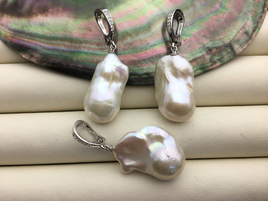 1pc AAA 14-16mm white baroque pearl Feather pendant necklace,S925 Sterling silver pendant,NC1-041-2