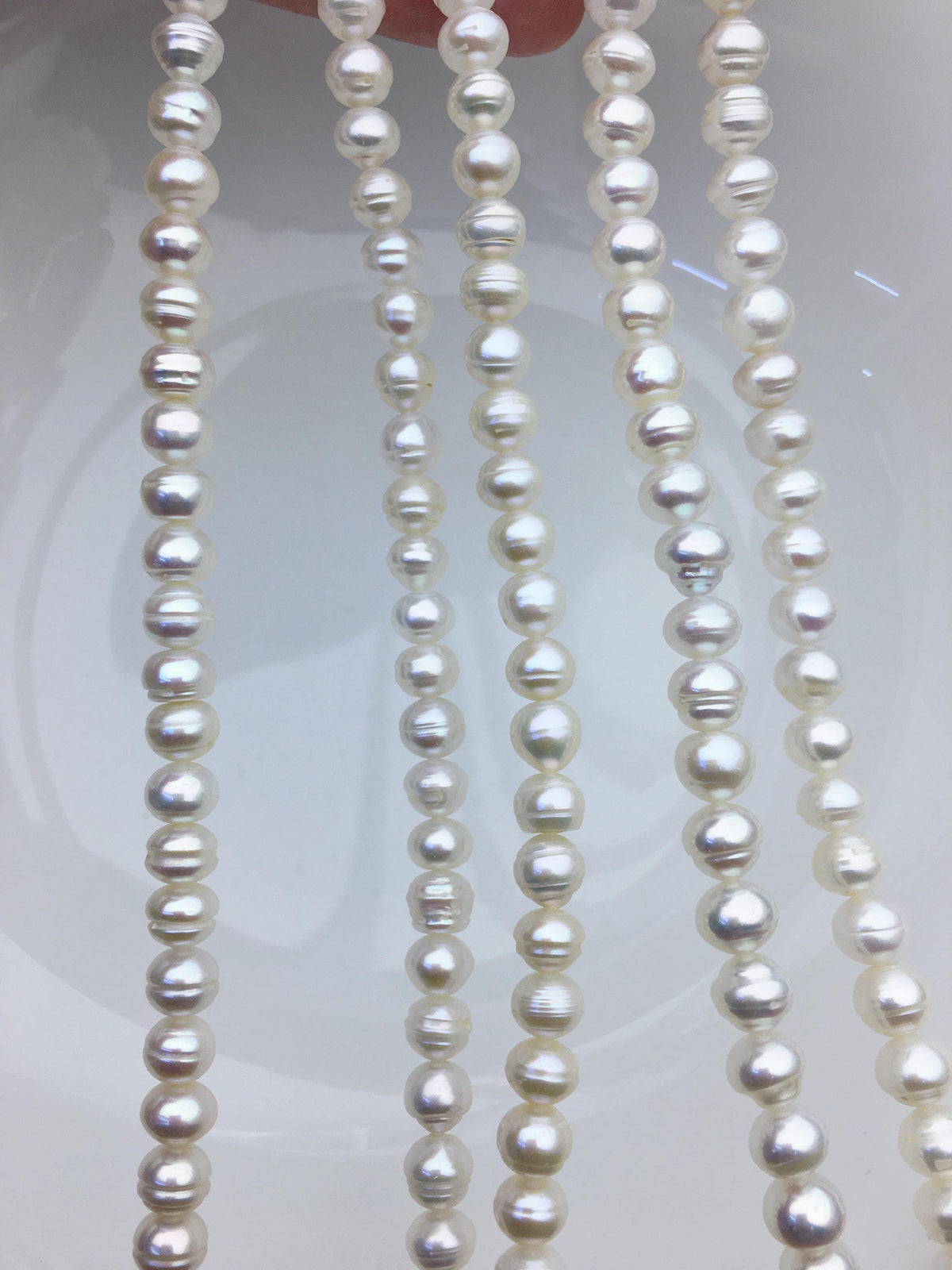 High Luster!AA+ 6.5-7.5mm white button freshwater pearls, Rondelle pearl Beads strand, loose strands, flat round pearls, SM7-T3