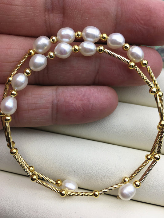 6.5'' AA+ 6-7mm white color rice pearl handmade bracelet, B8-055-8