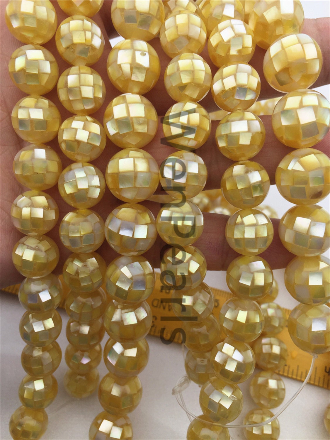 4pcs 10/12/14/16mm Golden Mosaic Shell Beads,Golden Mosaic Shell Beads,GSHE-001-7