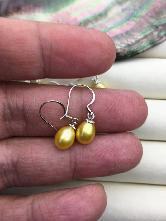2 pairs AAA 6.5-7mm yellow freshwater pearl dangle earrings,S925 Sterling Silver pearl earrings,SE3-T56
