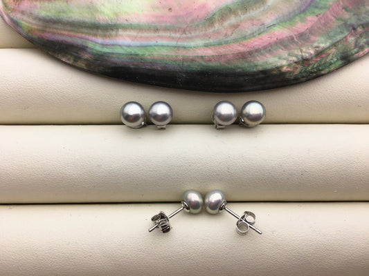 1 pair AAA 6-7mm tiny light gray pearl stud earrings,Sterling Silver,SE1-T15