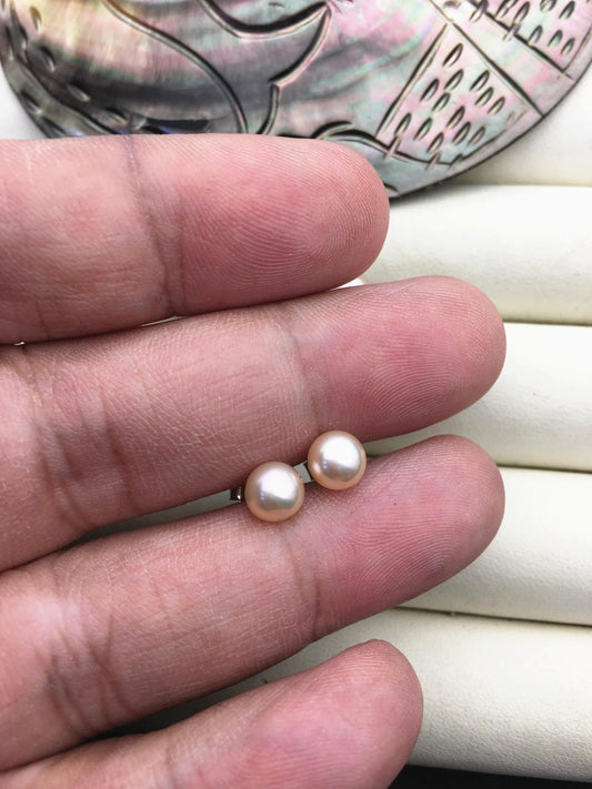 1 pair AAA 6-6.5mm pink Pearl Stud Earrings, pearl earrings,S925 Sterling Silver,Wedding,classic pearl studs,SE1-T58