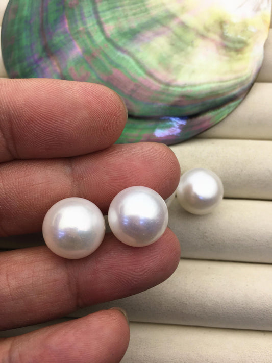 1 pair AA+ 14-15mm huge white button round Pearl Stud Earrings, freshwater pearl earrings, classic pearl studs, SE1-069-18