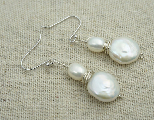 Hand made Fresh Water pearl dangle earrings,Sterling Silver,wedding earring,bridal,birthday,graduation,SE3-184