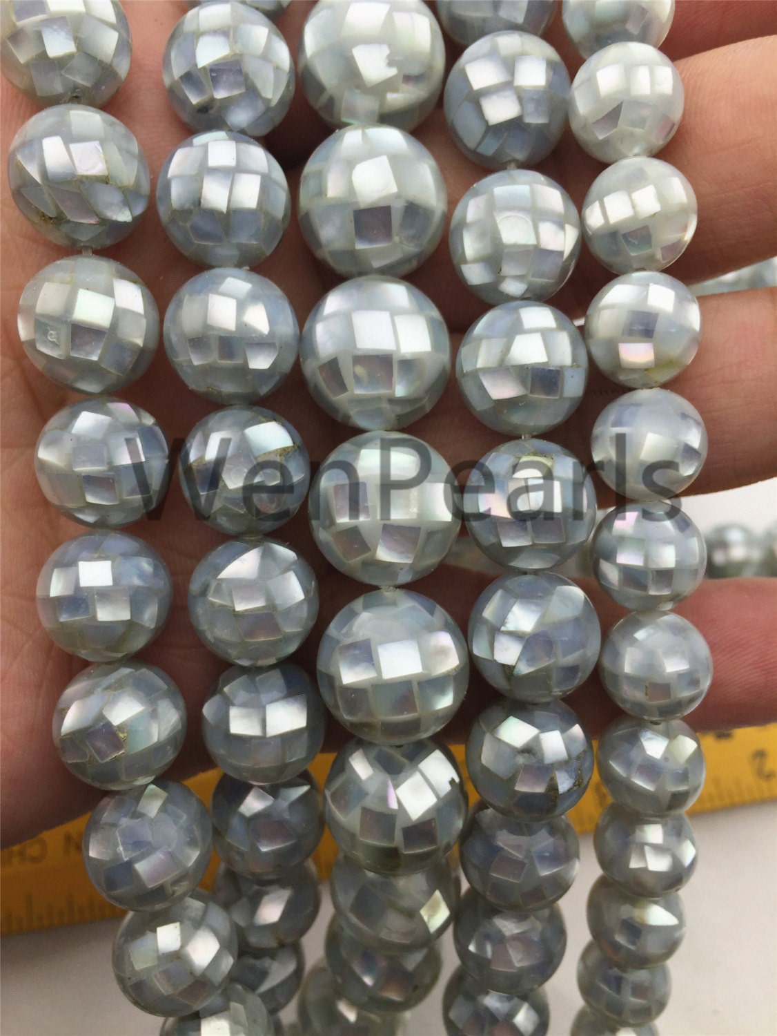 4pcs 10mm/12mm/14mm/16mm Gray Mosaic Shell Beads,grey color,GSHE-001-6