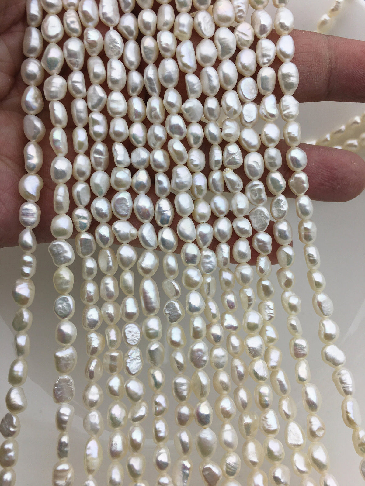 AA+ 5-6mm white nugget freshwater pearls, irregular nugget freshwater pearl strand, cheap price, pearl factory china, LM5-3A-5