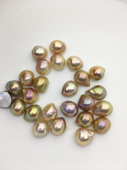 25pcs AAA 12-13mm wrinkled skin Baroque Teardrop Mabe Natural Rainbow Freshwater Pearls,no hole,MB-T18