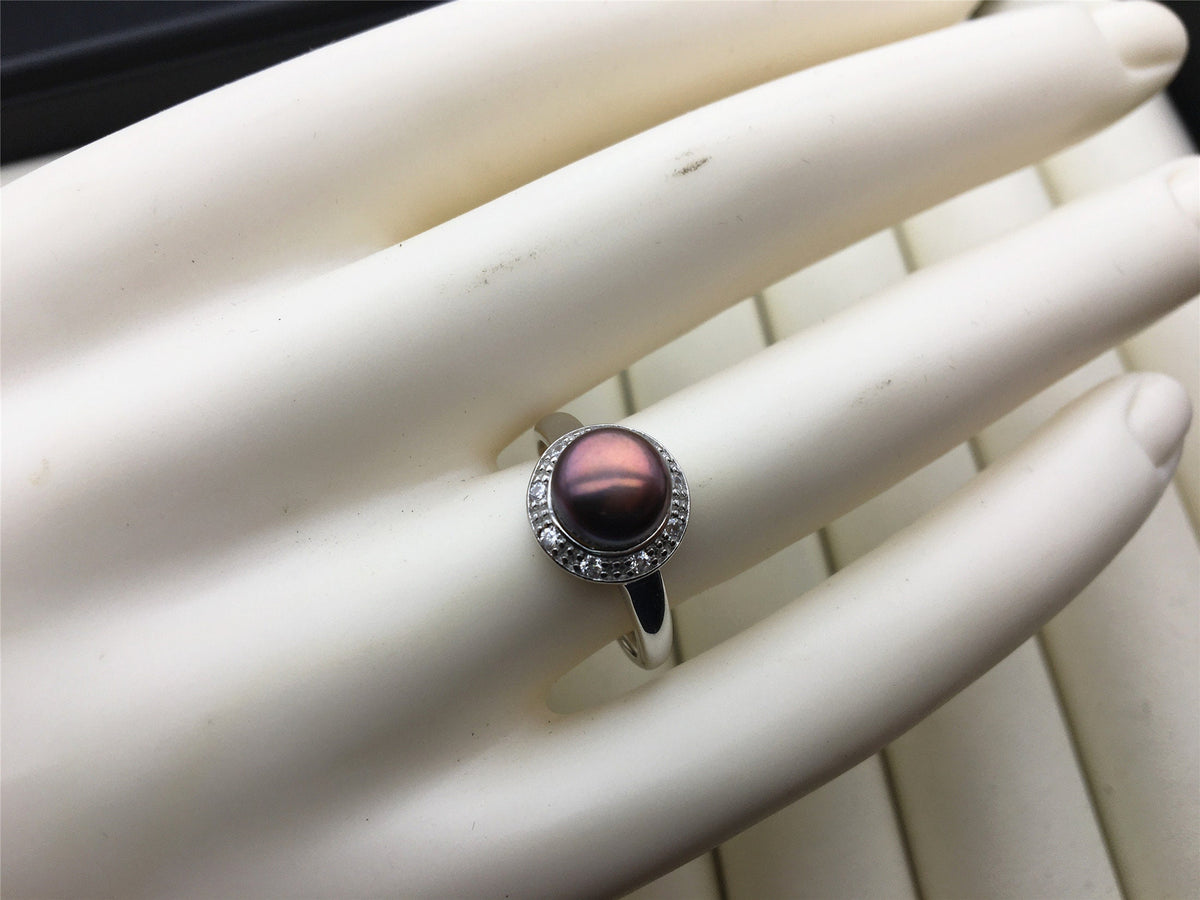 Black Rainbow Freshwater pearl ring, S925 sterling silver ring, cz diamond wedding rings, bridal ring, anniversary rings, R1-035