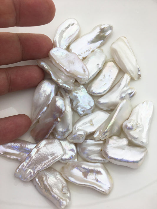 11pcs AAA 14-16mm big white thick biwa keshi Freshwater Pearls, no hole,ZS-80-1-10