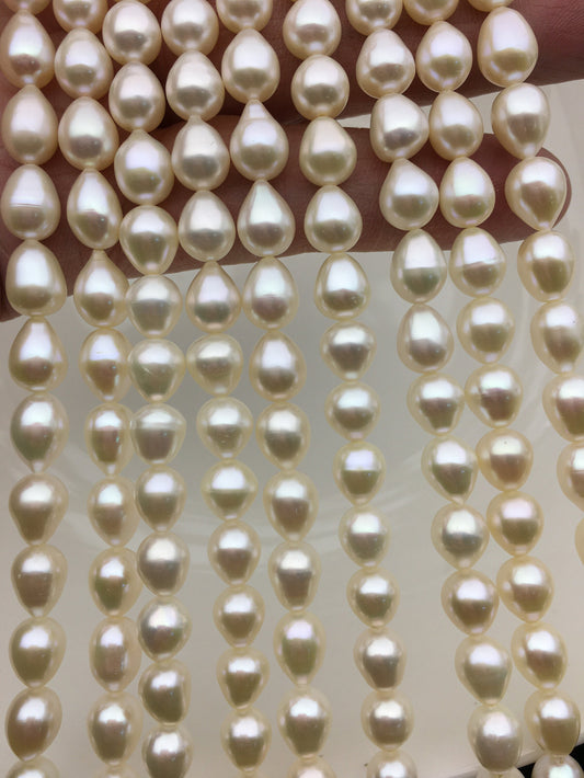 AAA 7-8mm*8-9mm white teardrop freshwater pearls, Cultured white freshwater pearls beads, pearl necklace, pearl wholesale, LR7-3A-71-3
