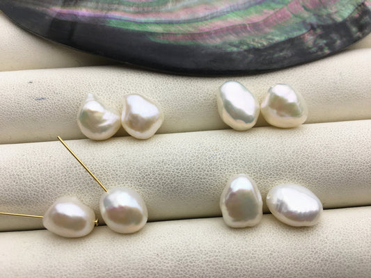 2 pairs AAA 8.5-9.4mm White Nugget baroque loose pearl, through hole, for dangle earrings - Freshwater Pearls earrings - ZS-103-37-44