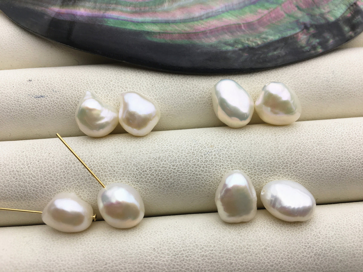 2 pairs AAA 8.5-9.4mm White Nugget baroque loose pearl, through hole, for dangle earrings - Freshwater Pearls earrings - ZS-103-37-44