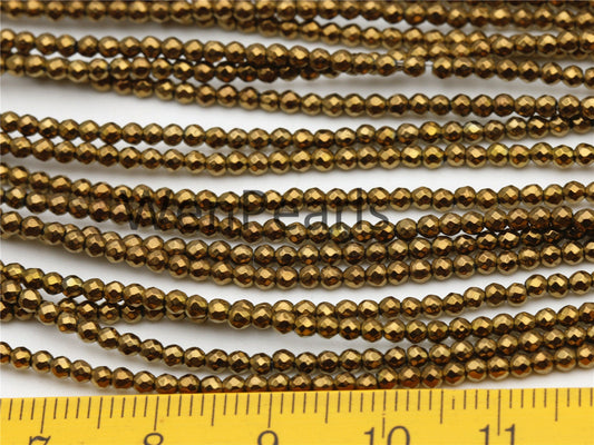 Hematite Brown,2mm Faceted Round,AAA,180 beads,15.5 inches,G50-R2-007