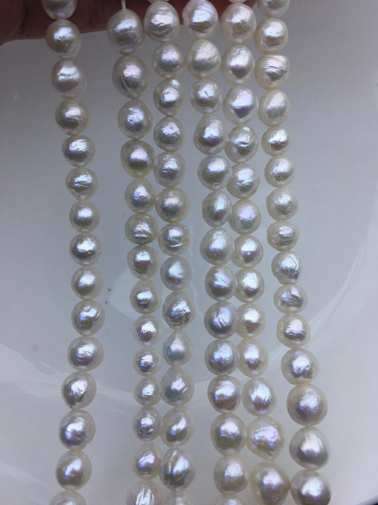 AA+ 8-10mm white baroque near round Edison Freshwater Pearl,ED10-2A-2-53