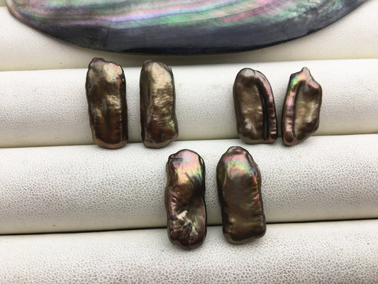 2 pairs AAA 8-10mm Brown Biwa keshi pearls Pair, for make dangle earrings, baroque pearl, loose pearl beads, very high luster, ZS-127-36-11