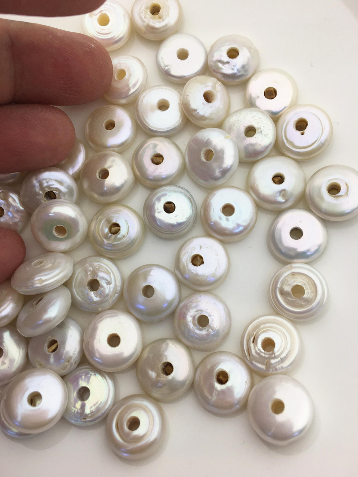 20pcs AA 14-16mm white coin freshwater pearls,3mm large hole,COIN12-T8