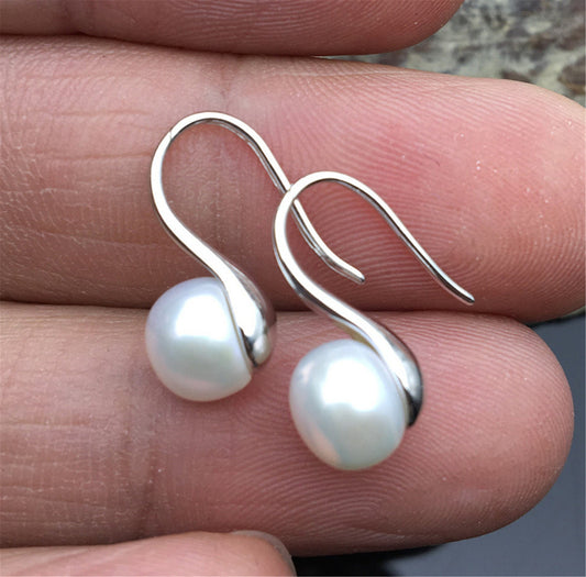 High-heeled pearl dangle earrings, 8-8.5mm pearl, S925 Sterling Silver pearl earrings, AAA button round pearl earrings for women, SE3-088